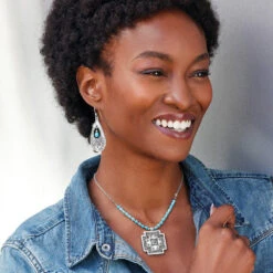 Mosaic Paseo Teardrop French Wire Earrings -Brighton Shop mosaic paseo teardrop french wire earrings silver turquoise 3